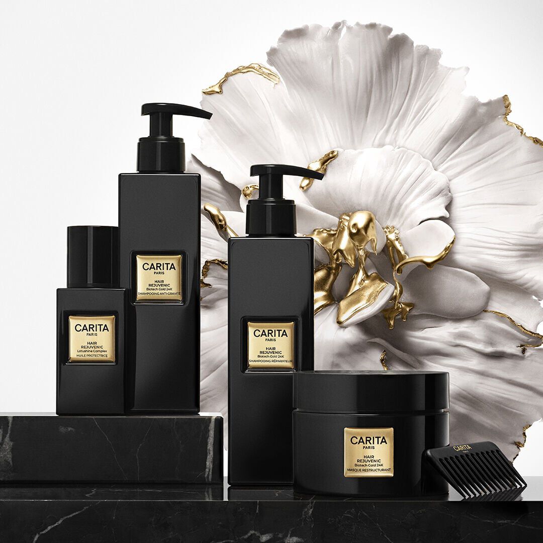 Shampoo, maschera e olio della linea Hair Rejuvenic di Carita.
