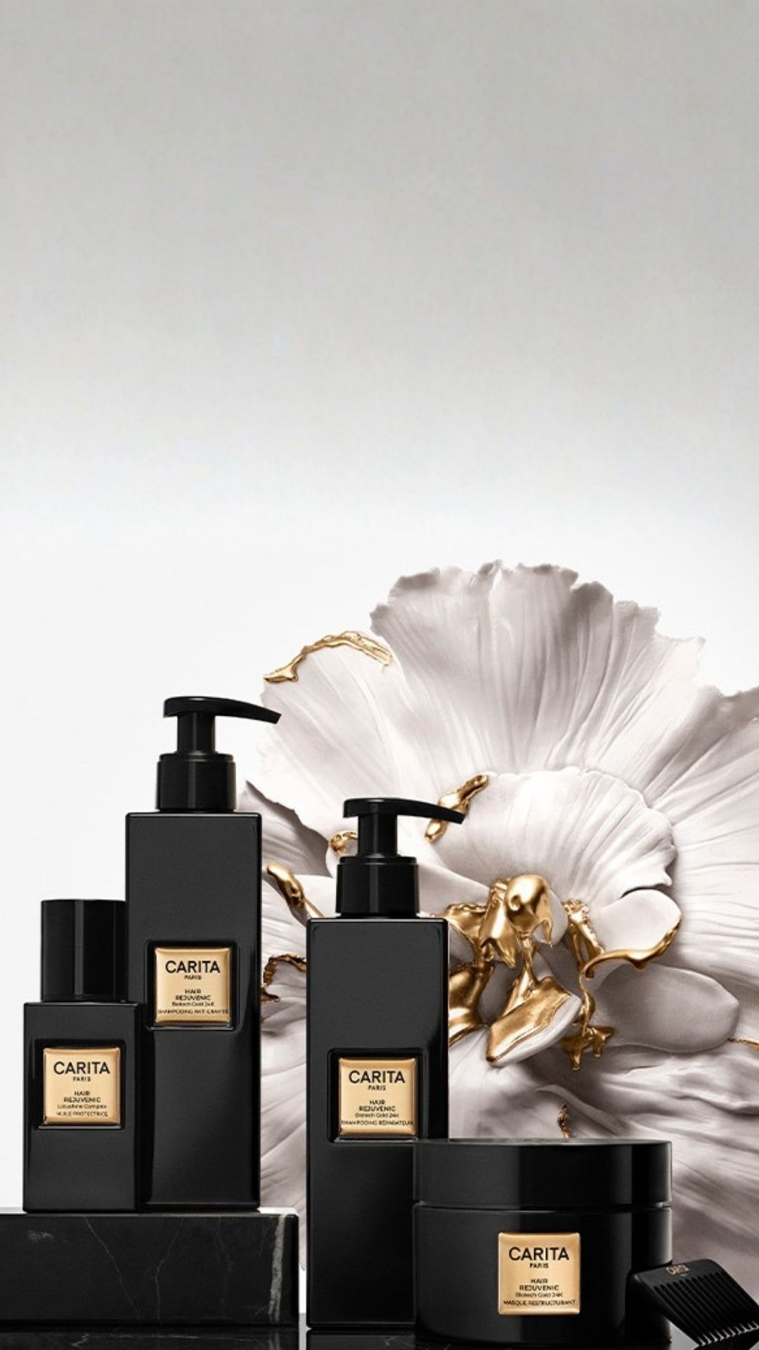 Shampoo, maschera e olio della linea Hair Rejuvenic di Carita.